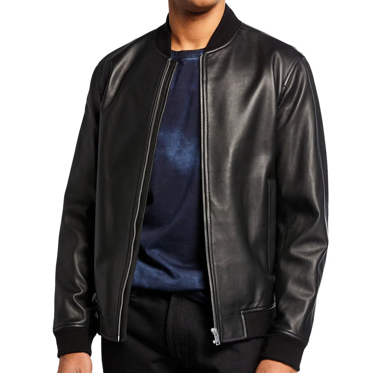 Men's Leather Bomber Jacket w/ Crew Neck - Brando – Tango.