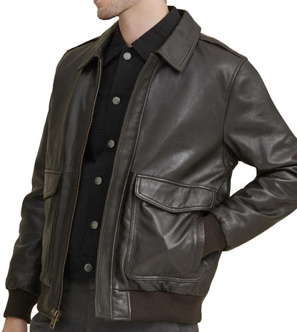 Men's Smart Casual Leather Jacket w/ Shirt Collar - Abel