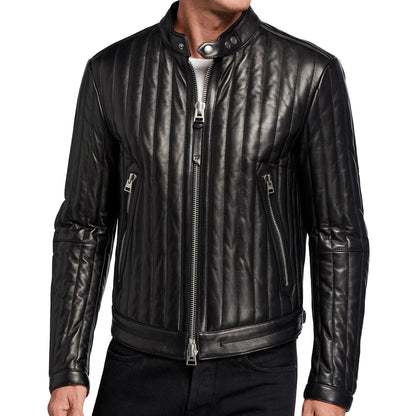 Men's Vertical Channel Leather Biker Jacket - Natanaele – Tango.