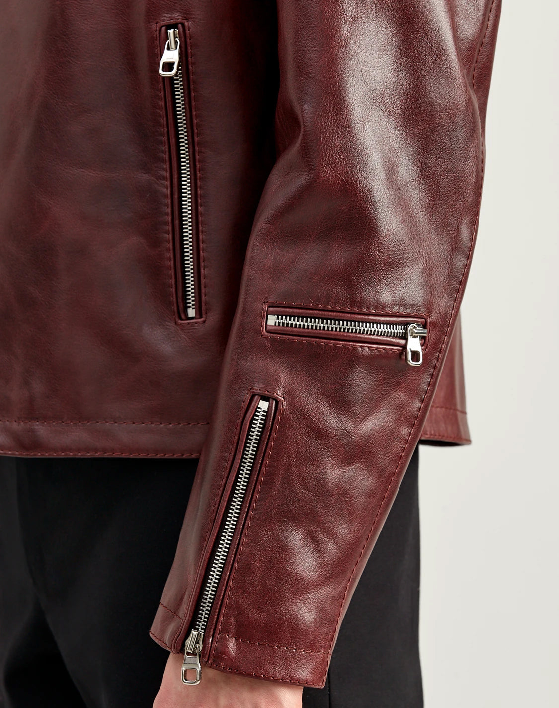 Burgundy Calfskin Biker Jacket for Men - Hugo