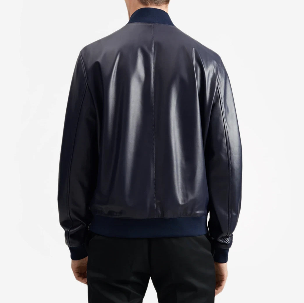 Blue Bomber Leather Jacket for Men - Mika