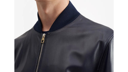 Blue Bomber Leather Jacket for Men - Mika